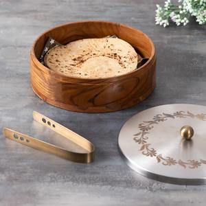 Boîte de conservation de luxe pour roti, chapati et pain plat en bois avec couvercle en acier inoxydable - Product Image 2