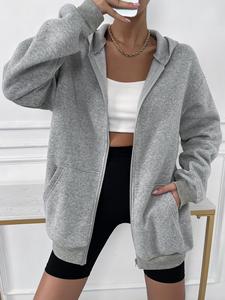 Manufacturers Custom Hoodie Oversized <b>Thermal</b> Hoodies <b>Women</b> Drop Shoulder Zip up Hoodies - Product Image 4