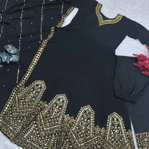 Vestido Anarkali de trabajo de secuencia de bordado de seda pesada de último diseñador por FabZone - Product Image 1