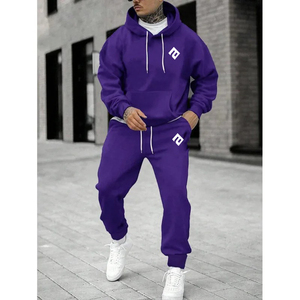 Conjunto de Dos Piezas de Sudadera con Capucha y Pantalones de Forro Polar con Logotipo Frontal Sólido para Hombre, 100% Algodón, Transpirable, de Secado Rápido, de Alta Calidad - Product Image 5