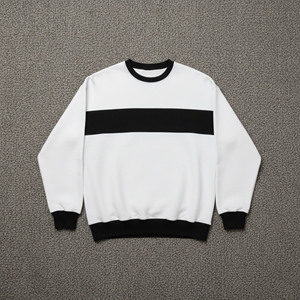 Sudadera Blanca de Cuello Redondo para Hombre con Raya Negra, Corte Regular, Tejido de Algodón, Venta al por Mayor, 100% Algodón, 450 g/m² - Product Image 1