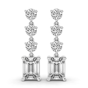 Blended Emerald Round Lab Grown <b>Diamond</b> <b>Dangle</b> <b>Earrings</b> 1 Ct Tw F-G Color VS Clarity 8 <b>Diamonds</b> 14K Gold Mixed Cut Showcase - Product Image 1