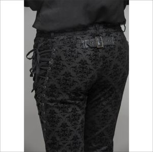 Pantalon cargo pour homme Cyber Gothic, denim foncé, écologique, respirant, taille mi-haute, détail ruban, décontracté, fête, streetwear, hip - Product Image 4