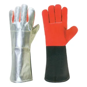 Cowhide split leather aluminized para aramid welding gloves firefighting industrial safety work protection BBQ welders gloves