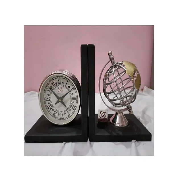 2024 Personalizado globo Bookends metal relógio bookends bookends tellurian