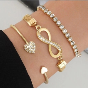 3 pz/set di moda oro placcato zircone infinito simbolo infinito jajustable braccialetto Set per le donne gioielli