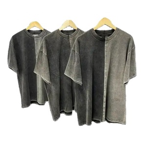 Wholesale Men's Vintage Oversize Acid Wash T-<b>Shirt</b> Custom Logo Two Tone <b>Patchwork</b> Puff Printing 100% Cotton Eco-Friendly - Product Image 6