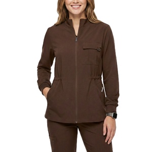 Wholesale Price Professional Scrub Jacket Cinch Waist <b>Mock</b> <b>Neck</b> plus Ribbed Cuffs Customizable Medical Uniforms Scrub Jackets - Product Image 1