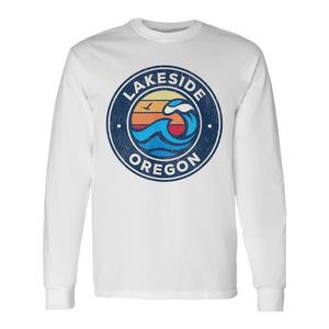 T-shirt a maniche lunghe Lakeside Oregon Vintage Nautical Waves - Product Image 1