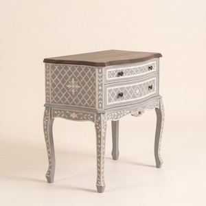 Mesita de Noche Moderna de Estilo Francés con Incrustaciones de Hueso y 2 Cajones de Almacenamiento para Dormitorio, Ideal para Apartamentos - Product Image 2