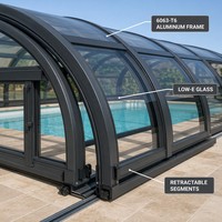 Véranda mobile rétractable en aluminium avec toit en verre, couverture de piscine étanche, toit en apice pour villa, jardin, patio