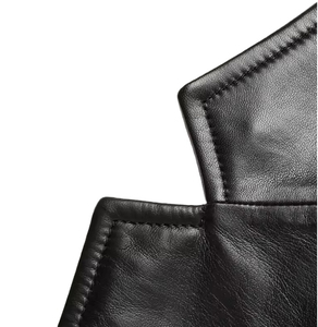Genuine <b>Leather</b> Single Breasted Dress Coat Long Sleeve <b>Blazer</b> British Style Casual Formal Office Slim Fit Men Lining Notch Lapel - Product Image 4