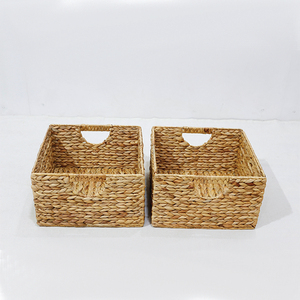 Artex Dong Thap Eco-Friendly Rustic Rectangle Organizer Woven <b>Water</b> <b>Hyacinth</b> <b>Basket</b> with Cutout Handle - Product Image 5