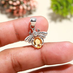 Pierre précieuse Citrine naturelle taillée ovale Belle semi-précieuse 925 pendentif en argent sterling massif Vente en gros Usine de bijoux Inde - Product Image 4