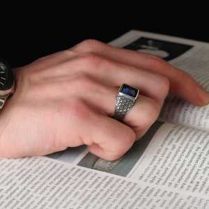 Vente en gros d'anneaux pour hommes Azuris VALKH1168 en argent sterling 925 de style ottoman, pierre naturelle agate, fabrication artisanale en Turquie - Product Image 2