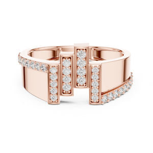 แหวนหมั้นเพชรทรงกลมสีโรสโกลด์ 14K สำหรับผู้หญิง |   เพชรที่เพาะเลี้ยงใหม่ - Product Image 1