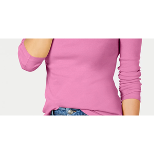 Maglia a maniche lunghe in cotone Pima da donna Charter Club, taglia Large, colore rosa - Product Image 3