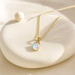 <b>Fire</b> White Ethiopian <b>Opal</b> Oval Sterling Silver Rhodium Plated IGI Certified Gemstone Pendant <b>Necklace</b> Fashionable Classic Design - Product Image 2