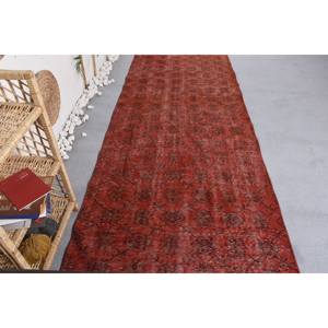 พรมตุรกีโบราณ3.7 x 9.3ft สีแดงขนาดใหญ่ดีไซน์ขนสัตว์เย็บปะติดปะต่อกันด้านหลังเป็นยางสำหรับห้องโถงหรือห้องนอนรุ่นใหม่ - Product Image 4