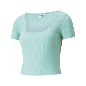 Camiseta Ajustada Clásica de Puma con Canalé para Mujer, Camisetas Deportivas, Color: Verde Azulado, 100% Auténtica - Product Image 1