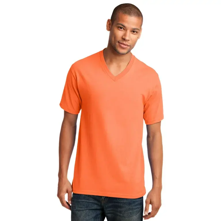 Hochwertiges Kurzarm orange Farbe V-Ausschnitt T-Shirt atmungsaktiv individuelles Logo 100% Baumwolle einfarbig Herren V-Ausschnitt T-Shirts