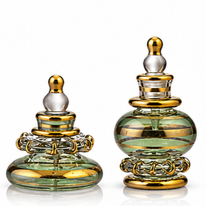 Mini Botellas de Perfume de Vidrio Verde Soplado a Mano de Lujo con Detalles en Oro de 24K, Frascos de Perfume Decorativos Vintage para Regalos y Coleccionistas - Product Image 1