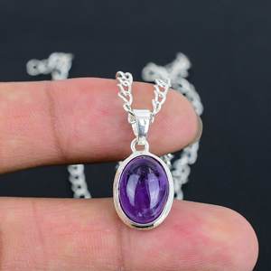 Collar con Colgante de Amatista Natural, Plata de Ley 925, 8x10mm, Ovalado, Hecho a Mano, Joyería Minimalista para Mujer - Product Image 6