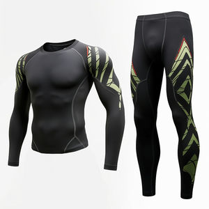 Custom Printed <b>Men's</b> <b>Long</b> Sleeve MMA BJJ Rash Guard Compression T-Shirt Leggings <b>Shorts</b> Set Breathable Anti-Bacterial UPF50 - Product Image 3