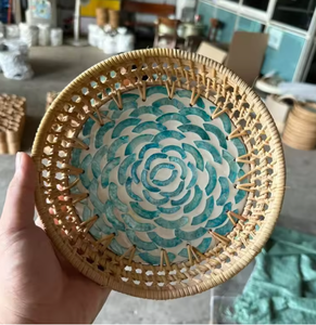 Osier à la main Style rustique en osier motif de fleurs plateau de service vadrouille assiette de petit déjeuner fait vietnamien décoratif prix de gros - Product Image 6