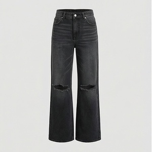 <b>Women</b> Fashion New Design Customized Color Ripped Denim <b>Jeans</b> 2025 Breathable Wholesale Price Latest Custom Flared Leg Trousers - Product Image 1