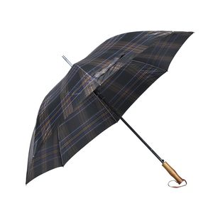 Maxi ombrello antipioggia automatico a 8 costole con cinturino in pelle blu/marrone/Tartan nero di grandi dimensioni per uomo e donna - Product Image 1