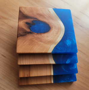 Customized Wood & Resin Coaster Rustic Elegance <b>Blue</b> Resin Color Handmade <b>Table</b> Decorative Item Newly Crafts - Product Image 1