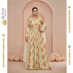 Lancement de Blissful Floral Print Work Anarkali Suit Heavy Party Wear Collections Wholesaler Par Royal Export In Surat Gujarat - Product Image 4