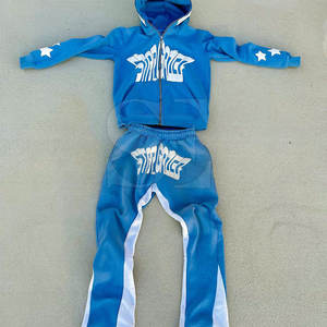 Conjunto de chándal personalizado con estampado de abullonado en 3D, pantalones de chándal de algodón de gran tamaño y pantalones de chándal acampanados con capucha para hombre, función de logotipo de Fitness - Product Image 2