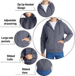 Sweat à capuche pour homme zippé vintage délavé à l'acide Broderie graphique personnalisée Coton lourd surdimensionné de haute qualité - Product Image 6