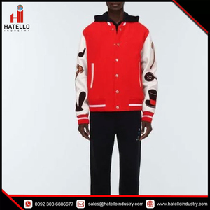 Veste de base-ball pour hommes, bloc de couleurs, broderie Graffiti, manches en cuir, laine, Patchwork, manteau d'hiver surdimensionné - Product Image 5