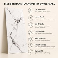 Panneau mural en bambou et charbon de bois, aspect marbre blanc brillant, pour la décoration intérieure de cuisine, salle de bain et hôtel