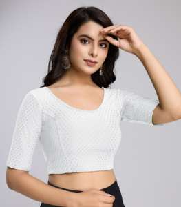 Trendmalls Blusa informal de algodón y elastina para mujer, tejido, cuello de lazo elástico, manga raglán, teñido liso () - Product Image 4