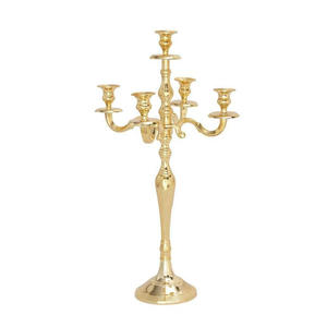 Candelabros de aluminio chapados en oro de 5 brazos artesanales Vintage exclusivos, portavelas de cristal, tamaños personalizados para boda - Product Image 3
