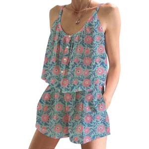 Casual Bridesmaid Sleepwear Shorts Pajama Set Night Suit <b>Dress</b> Spring/<b>Summer</b> Floral Fitted <b>Strappy</b> Sleeveless PJ Set - Product Image 1