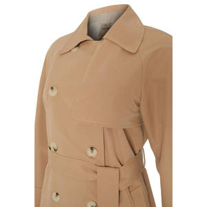Manteau trench imperméable et coupe-vent camel à double boutonnage avec ceinture, bordure en fourrure, tissu tissé, manches longues, style élégant, toutes saisons - Product Image 2
