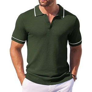 Camiseta deportiva de manga corta personalizada para hombre, camiseta de polo de tacto suave OEM informal en blanco con tejido de punto de patrón sólido - Product Image 1