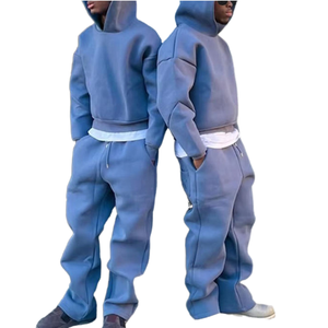 Personnalisé Hiver Sport Jambe Large Unisexe Tricoté Survêtement Streetwear Surdimensionné Baggy Évasé Respirant Hommes Zip Hoodie Avant Ensemble - Product Image 5