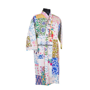 Kimono indien à imprimé floral, 100% coton, imprimé numérique, pour femmes, longueur totale, col en V, ceinture, manches trois quarts, séchage rapide - Product Image 6