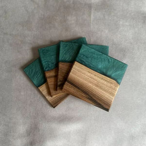 Ensemble de sous-verres en résine époxy très demandé, sous-verres carrés élégants et colorés avec sous-verres en pierre à base antidérapante - Product Image 1