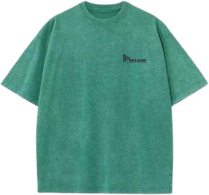 Camiseta Verde de Alta Calidad, Lavada con Ácido, Color Verde, 100% Algodón, Tejido de Punto, Camiseta Lavada con Ácido al por Mayor - Product Image 1
