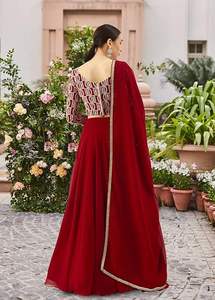 Trendmalls A-Line Georgette Lehenga Choli para mujer Red bordada natural Dupatta Transpirable Ecológico () - Product Image 2