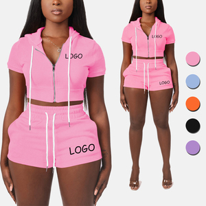 À la mode femmes à capuche et ensemble court décontracté deux pièces tenue d'été mode Streetwear survêtement élégant vêtements de détente vêtements de sport - Product Image 1