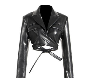 Vestes matelassées Slim Fit pour femme, style moto, plusieurs poches, manches longues, vêtements d'hiver, vestes en cuir véritable, coton - Product Image 1