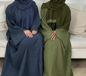 Vente en gros Abaya en satin de luxe personnalisée pour femmes Vêtements islamiques de haute qualité Manches à volants Taille libre Petite musulmane Dubaï Turquie - Product Image 4